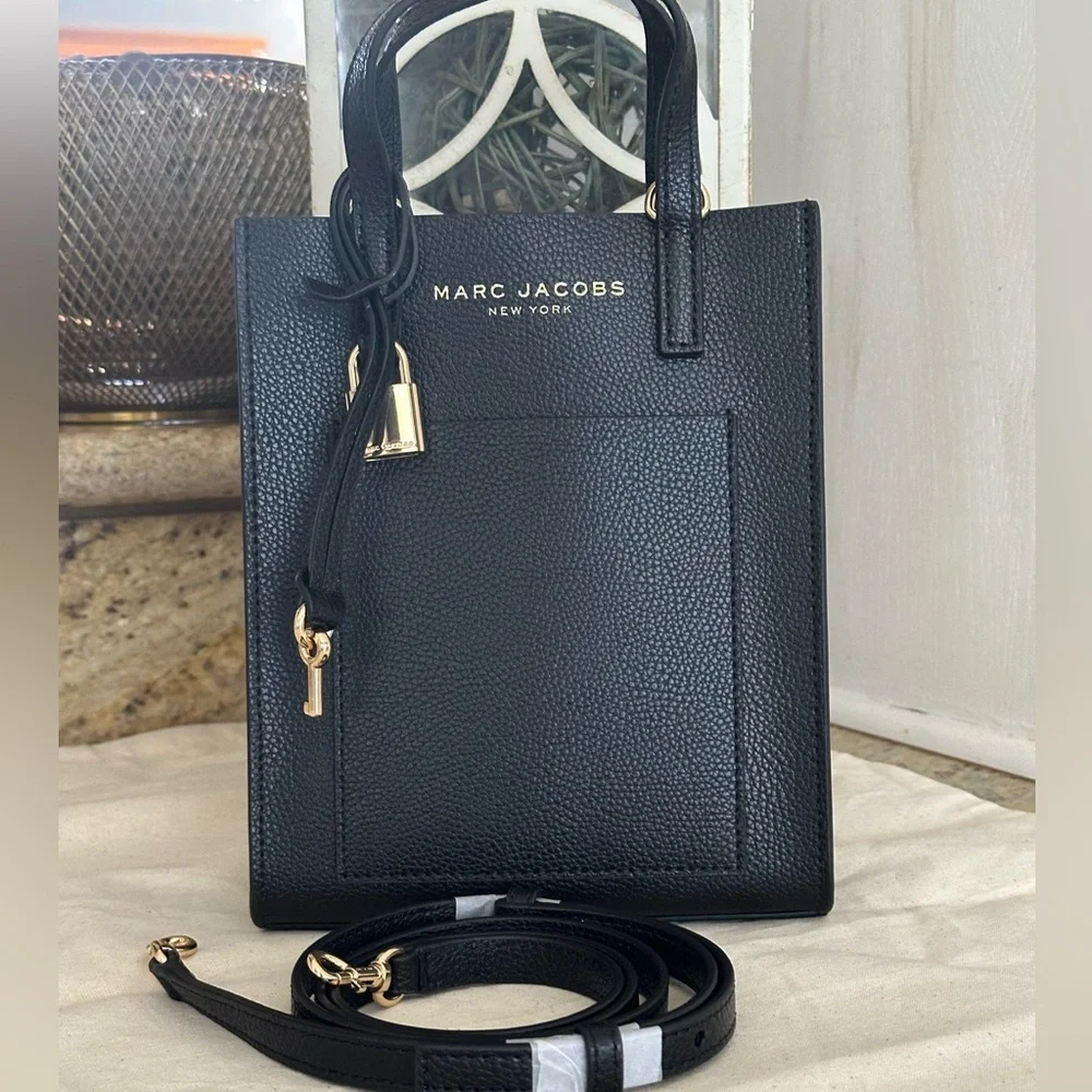 Marc Jacobs Micro Tote Leather HandBag/Crossbody With Detachable Strap-BLACK - Picture 5 of 10